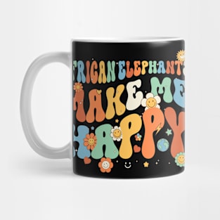 African Elephants Make Me Happy Groovy Retro Vintage Style Mug